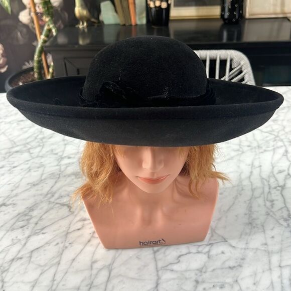 Vintage 90s Plaza Suite By Betmar Women\'s Black Velvet Ribbon Hat Beetlejuice main image 11
